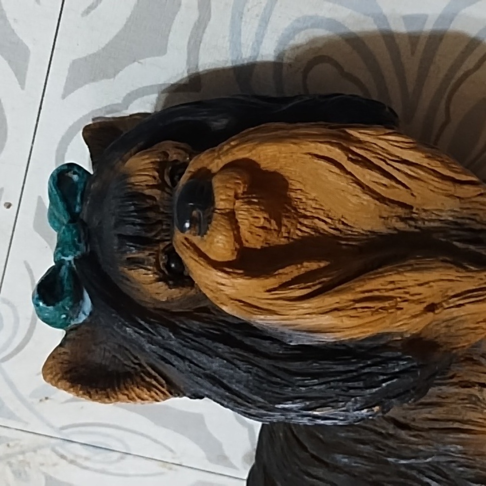 Yorkshire Terrier Dog Figurine with Teal Bow Floor Statue Yorkie Pet Animal Deco